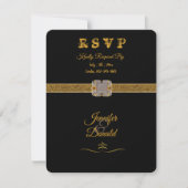 Elegante zwarte gouden glitterspin RSVP kaartje (Voorkant)