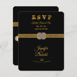 Elegante zwarte gouden glitterspin  RSVP kaartje