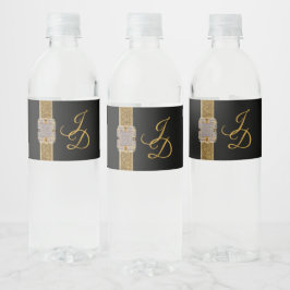 Elegante zwarte gouden glitterspin Wedding Waterfles Etiket