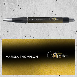 Elegante Zwarte Gouden Gradiënt Monogram Script Na Pen
