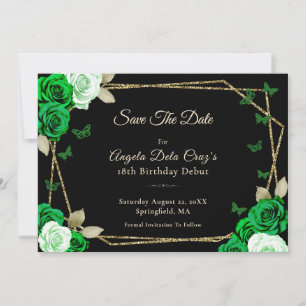 Elegante Zwarte Gouden Groene Rozen 18e Verjaardag Save The Date