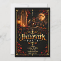 Elegante zwarte gouden Halloween-feestuitnodiging