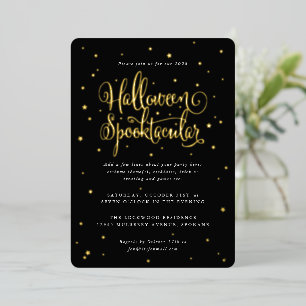 Elegante Zwarte/Gouden Halloween Spooktacular + St Folie Uitnodiging