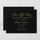 Elegante Zwarte Gouden Hart Bloem Save the Date (Voorkant / Achterkant)
