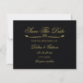 Elegante Zwarte Gouden Hart Bloem Save the Date
