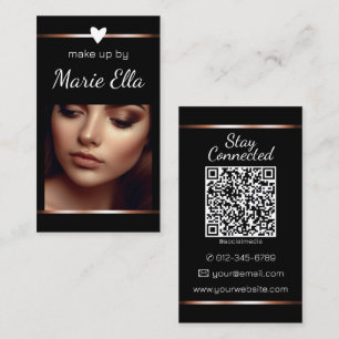 Elegante Zwarte Gouden Hart Foto QR Code Sjabloon Visitekaartje
