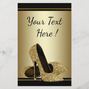 Elegante Zwarte Gouden Hoge Hak Schoen Flyer