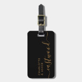 Elegante zwarte gouden initiaal script naam bagagelabel (Voorkant verticaal)