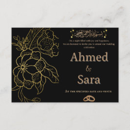 Elegante zwarte & gouden islamitische trouwuitnodi informatiekaartje