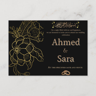 Elegante zwarte & gouden islamitische trouwuitnodi informatiekaartje
