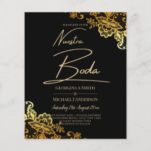 Elegante Zwarte Gouden Kant Moderne Trouw  Flyer