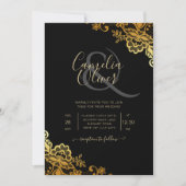 Elegante Zwarte Gouden Kant Moderne Trouw  Kaart (Voorkant)