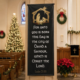 Elegante Zwarte & Gouden Kerk Kerstmis Geboorte Spandoek