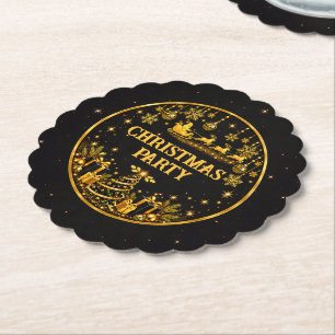 Elegante Zwarte Gouden Kerstman Kerst Papier Onder Kartonnen Onderzetters
