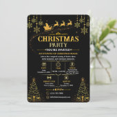 Elegante Zwarte Gouden Kerstman Kerst Uitnodiging (Staand voorkant)