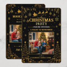 Elegante Zwarte Gouden Kerstman Vakantie Fotokaart