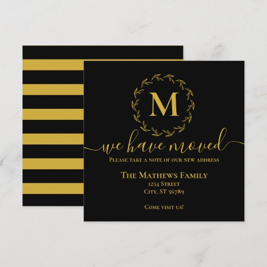 Elegante Zwarte Gouden Krans Monogram We Zijn Verh Aankondiging (Voorkant / Achterkant)