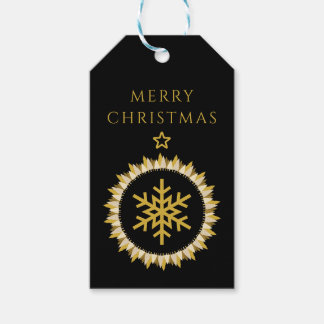 Elegante Zwarte Gouden Krans Sneeuwvlok Kerstmis Cadeaulabel