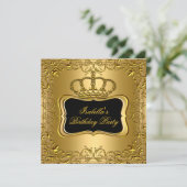 Elegante Zwarte Gouden Kroon Bloem Feestelijke Ver Kaart (Staand voorkant)