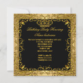 Elegante Zwarte Gouden Kroon Bloem Feestelijke Ver Kaart (Achterkant)