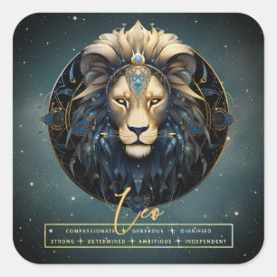 Elegante Zwarte Gouden Leeuw Astrologie Zonneteken Vierkante Sticker