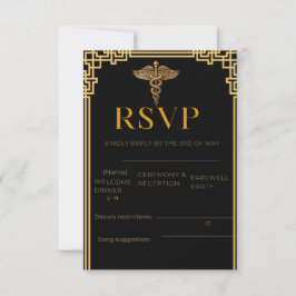 Elegante Zwarte & Gouden Medische RSVP Kaart met C
