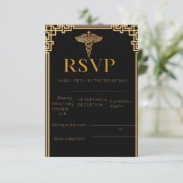 Elegante Zwarte & Gouden Medische RSVP Kaart met C