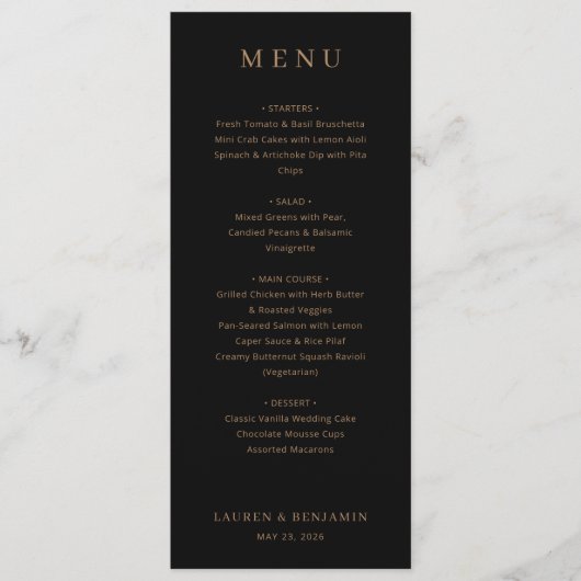 Elegante Zwarte Gouden Menu (Voorkant)