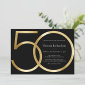Elegante zwarte gouden minimalistische 50e verjaar kaart (Staand voorkant)