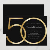 Elegante zwarte gouden minimalistische 50e verjaar kaart (Voorkant / Achterkant)