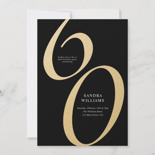 Elegante zwarte gouden minimalistische 60e verjaar kaart (Voorkant)