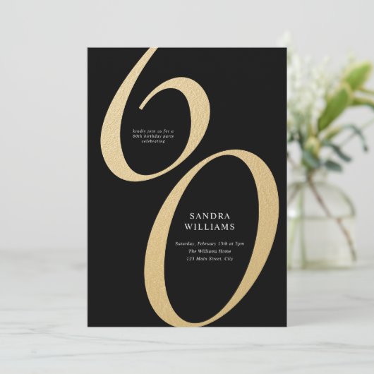 Elegante zwarte gouden minimalistische 60e verjaar kaart (Staand voorkant)