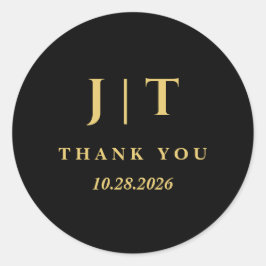 Elegante Zwarte Gouden Minimalistische Trouw Envel Ronde Sticker