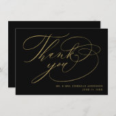 Elegante Zwarte Gouden Moderne Script Bruiloft Bedankkaart (Voorkant / Achterkant)