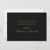 Elegante Zwarte Gouden Moderne Scriptie Bruiloft Bedankkaart (Achterkant)