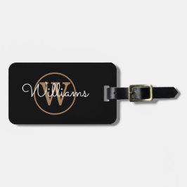 Elegante zwarte gouden monogram bagagelabel
