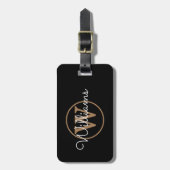 Elegante zwarte gouden monogram bagagelabel (Voorkant verticaal)
