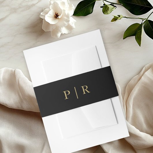 Elegante Zwarte Gouden Monogram Bruiloft Uitnodigingen Wikkel
