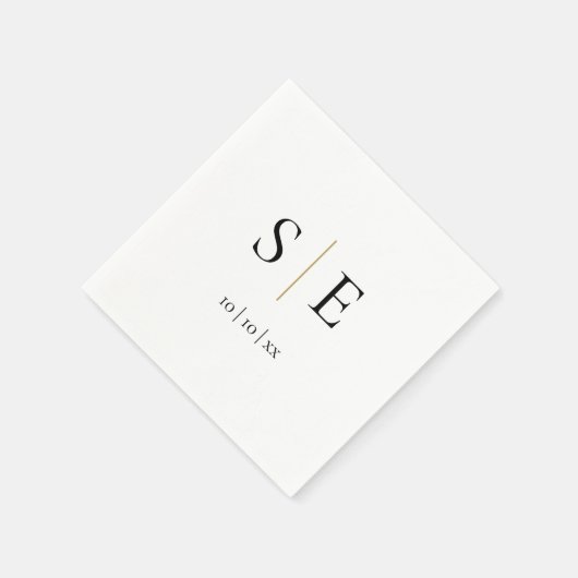 Elegante Zwarte Gouden Monogram Datum Minimalistis Servet (Hoek)