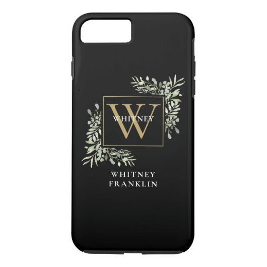 Elegante zwarte gouden monogram groen gepersonalis Case-Mate iPhone case (Achterkant)