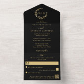 Elegante Zwarte & Gouden Monogram Krans Bruiloft All In One Uitnodiging (Binnen)