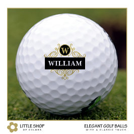 Elegante zwarte gouden monogram naam initiaal golfballen