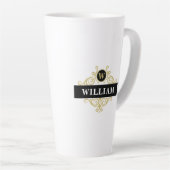 Elegante zwarte gouden monogram naam initiaal latte mok (Rechterhoek)