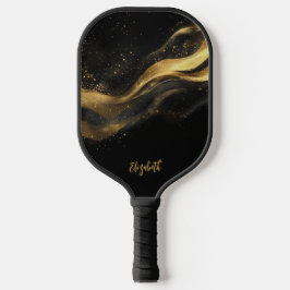 Elegante zwarte gouden monogram naam pickleball paddle