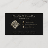 Elegante zwarte gouden monogram QR-code Visitekaartje (Achterkant)