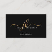 Elegante Zwarte Gouden Monogram Script Afspraak Afsprakenkaartje (Voorkant)