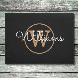 Elegante Zwarte Gouden Monogram Script Naam Deurmat