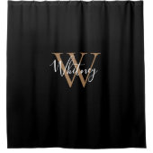 Elegante Zwarte Gouden Monogram Script Naam Douchegordijn (Voorkant)