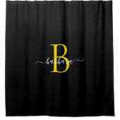 Elegante Zwarte Gouden Monogram Script Naam Douchegordijn (Voorkant)