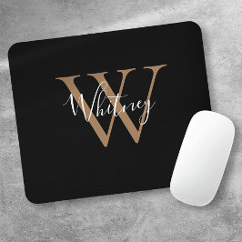 Elegante Zwarte Gouden Monogram Script Naam Muisma Muismat
